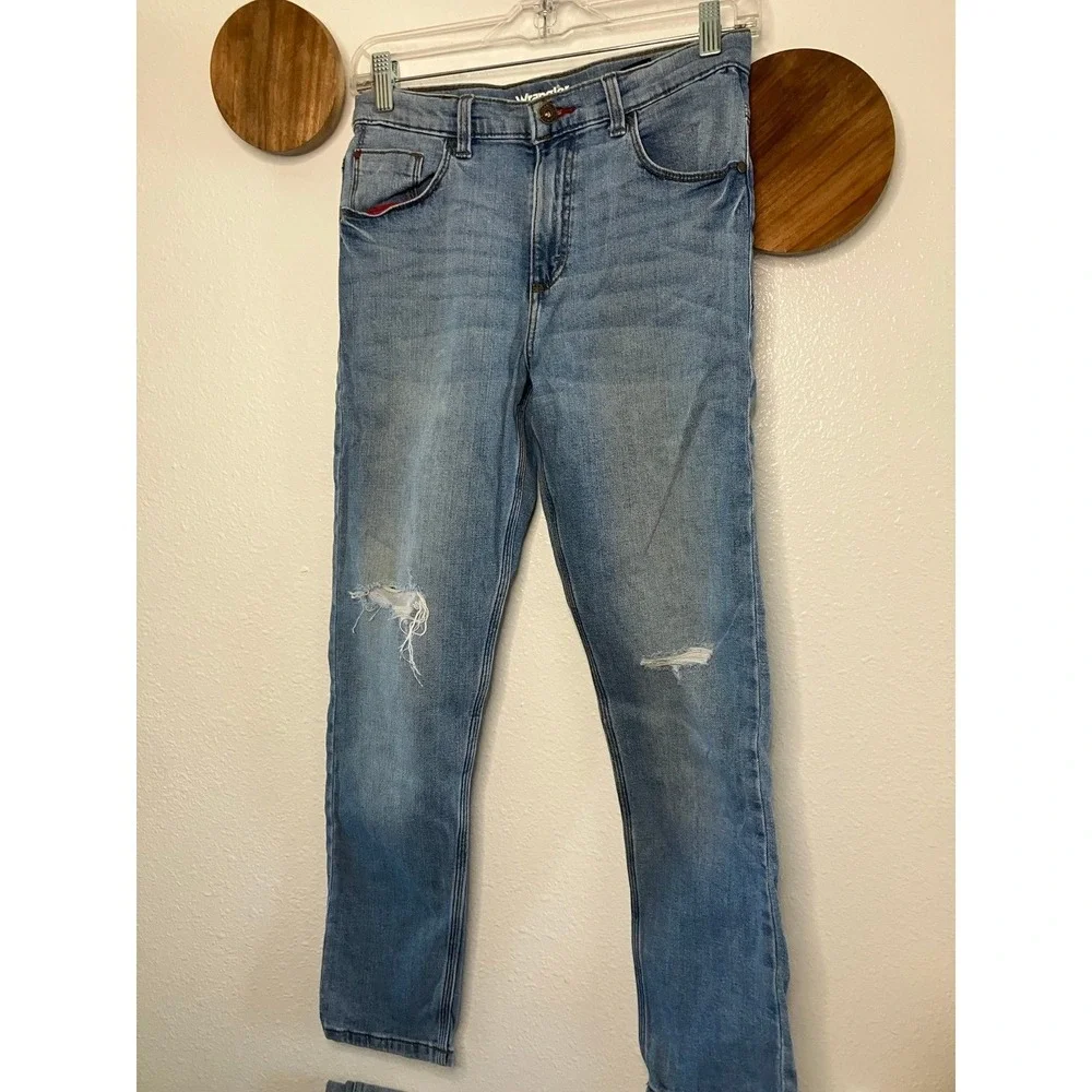 Wrangler Boys Size 14 Light Wash Distressed Knees Adjustable Waist